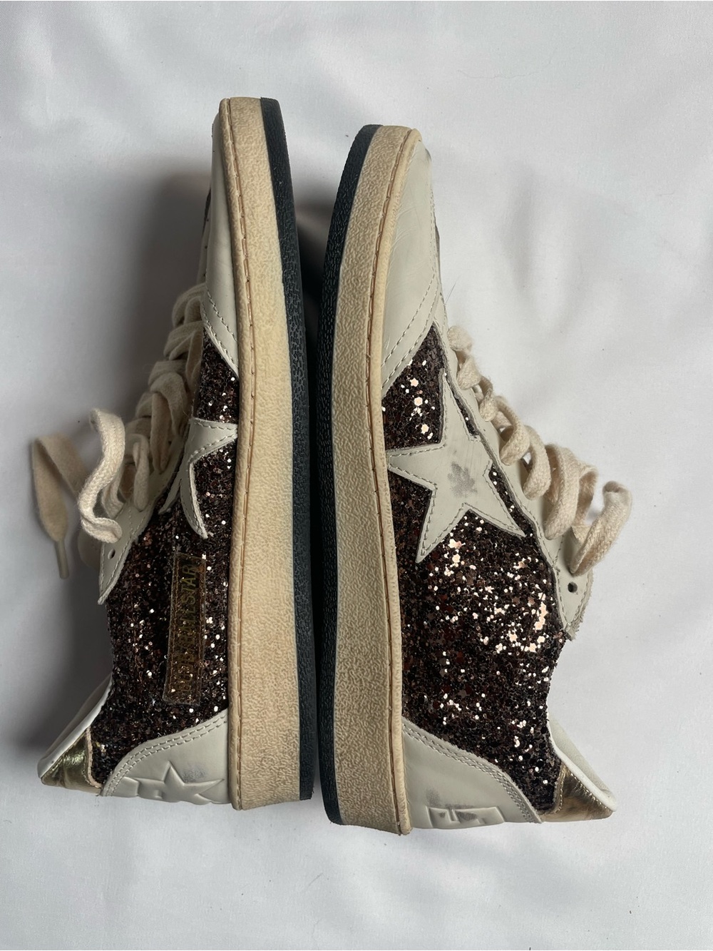 Golden Goose Ball Star Glitter Sneakers Women’s EU 36 US 6 White Brown Gold